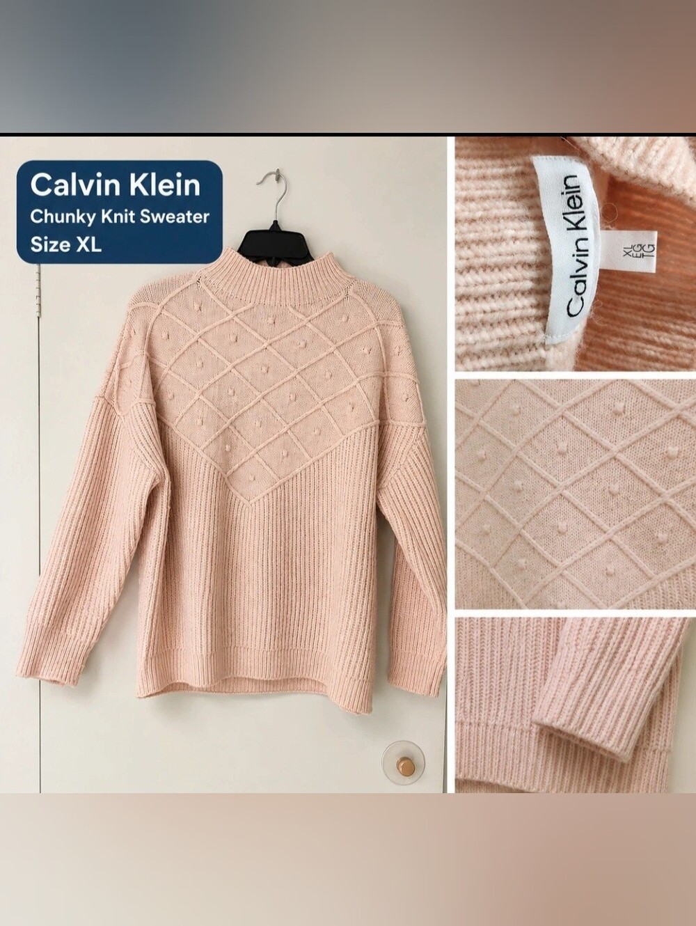 Calvin Klein Women’s Light Pink Mock Neck Knit Sweater